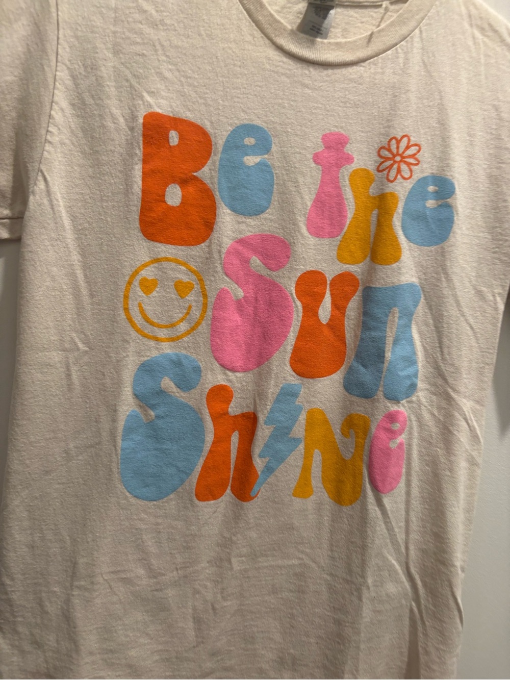 Be the Sun Shine' Graphic Tee - White with Orange, Pink, Blue & Yellow